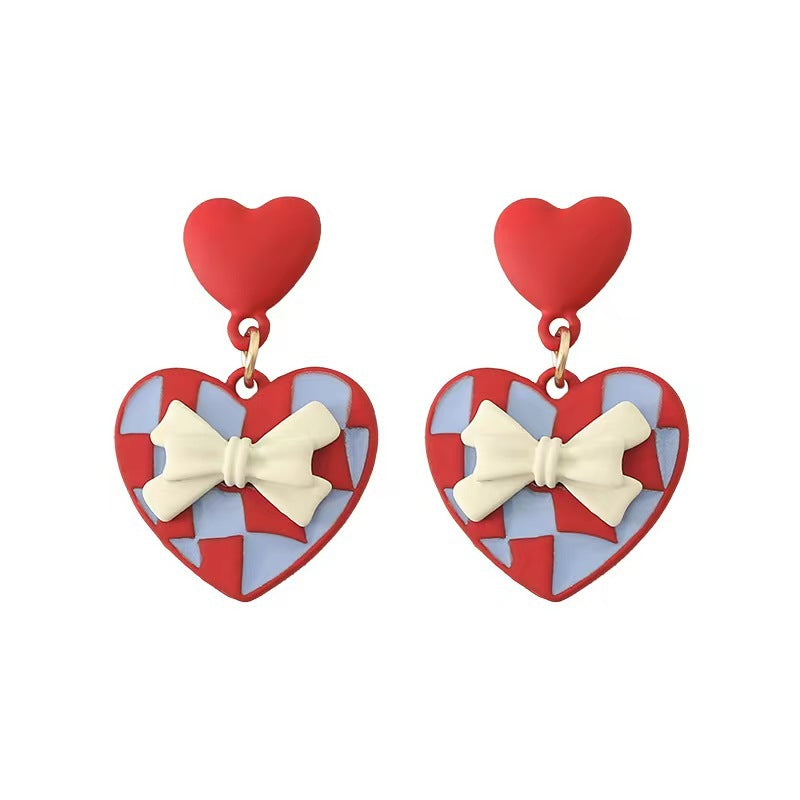 Women's Needle Sweet Elegance Red Love Heart Fashionable Earrings