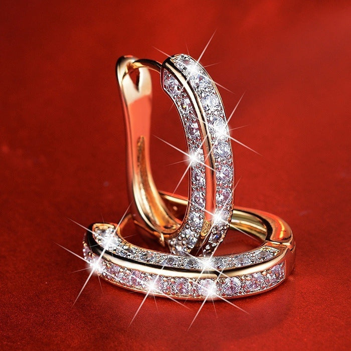 Fashion Three-sided Diamond Full Rhinestone Ear Earrings