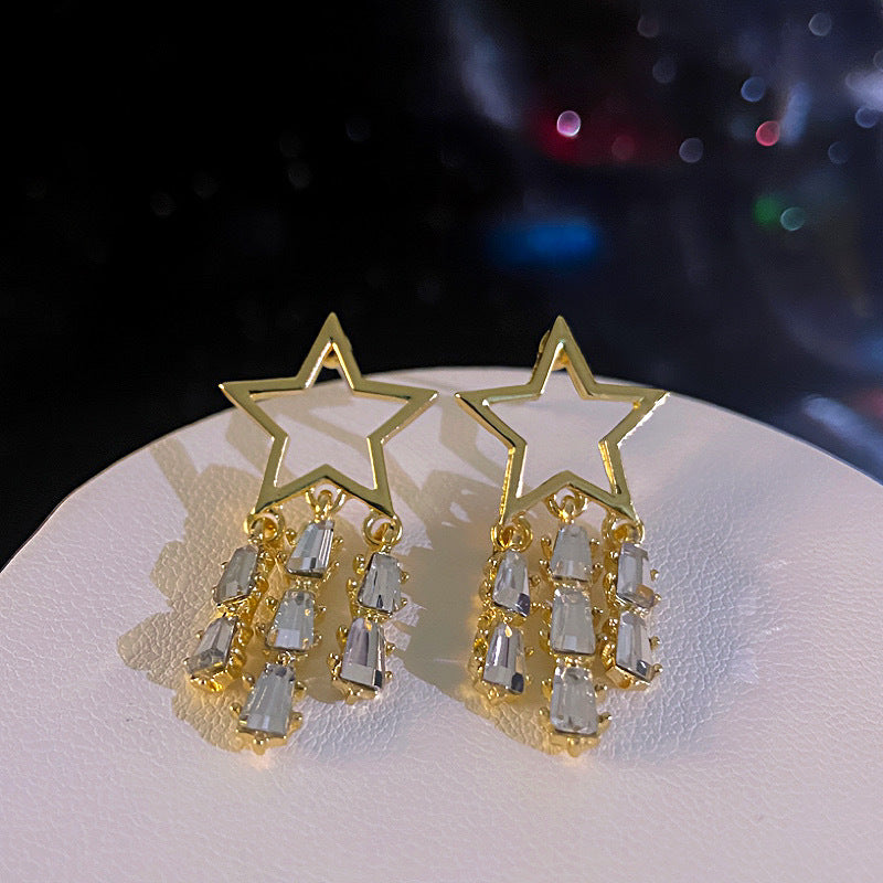 Zircon Letters Pentagram Artistic Retro Hollow Earrings