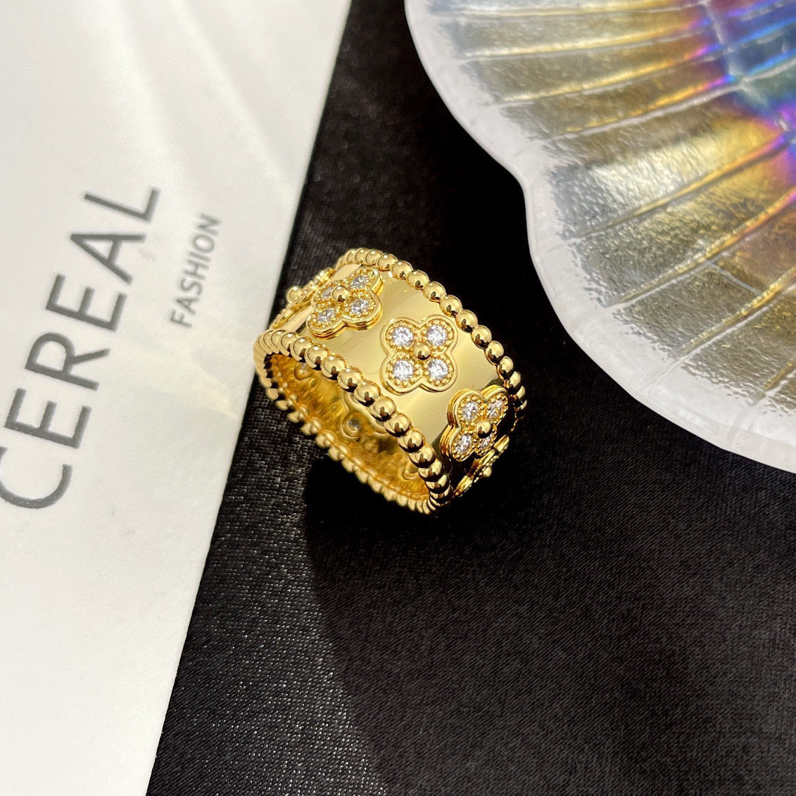Clover Kaleidoscope Gang Drill Beaded Fashionable Signature Elegant Ring