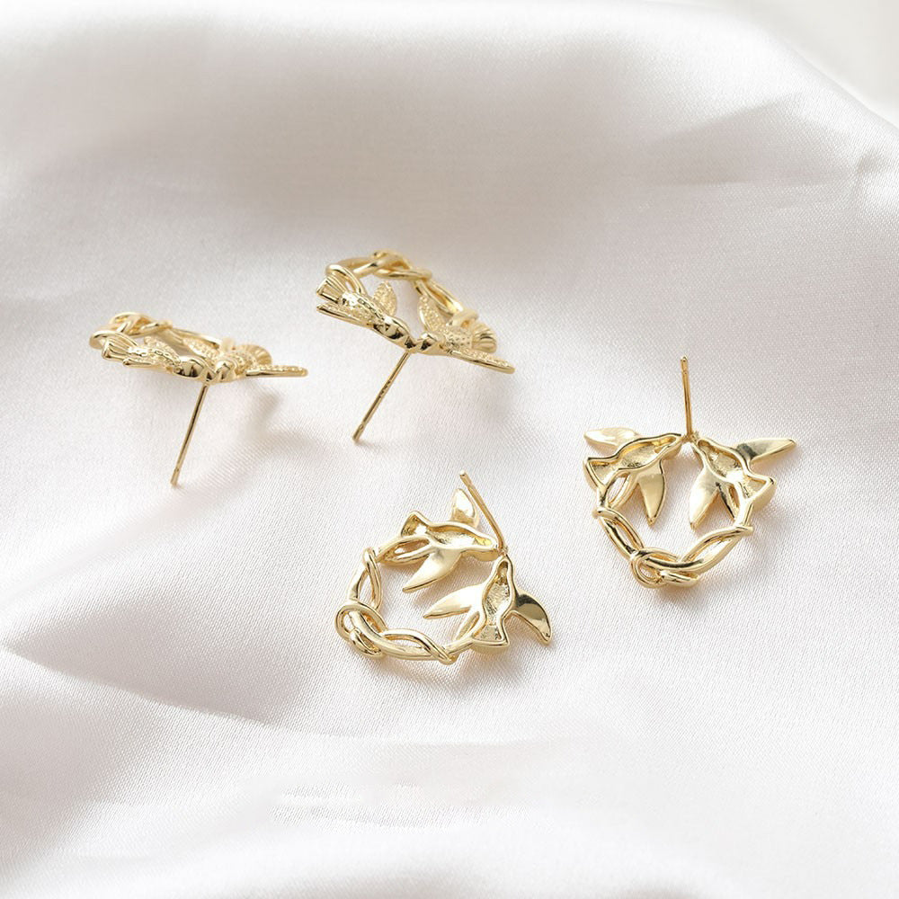 Chinese Simple Hollow Geometry Resin Bird Earrings