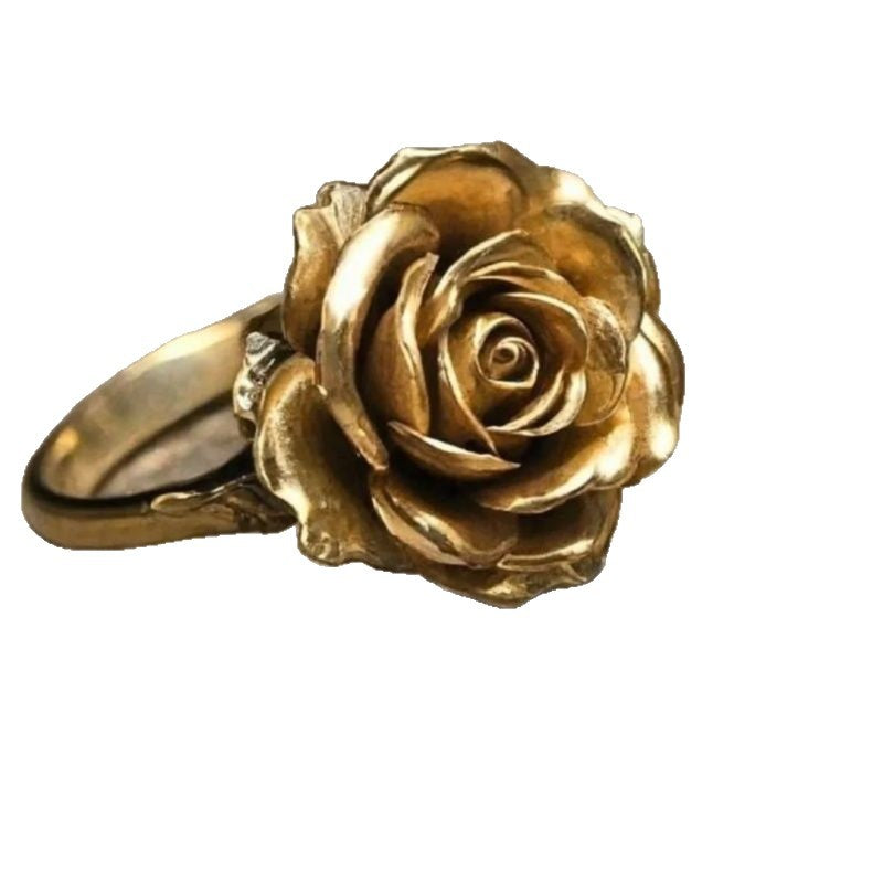 Golden Rose Vintage Flower Exaggerated Creative Rings
