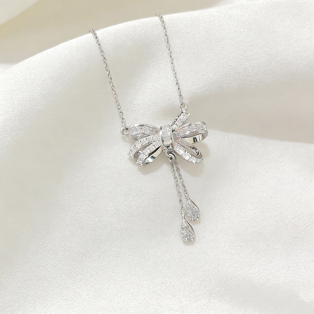 Light Luxury Tassel Bow Female Titanium Steel Exquisite High Quality Necklaces