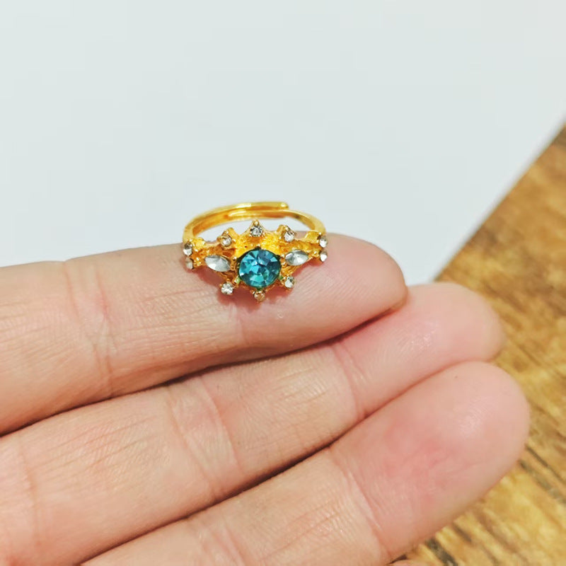 Shiny Diamond Female Brushed Blue Red Spot Drill Index Finger Ring