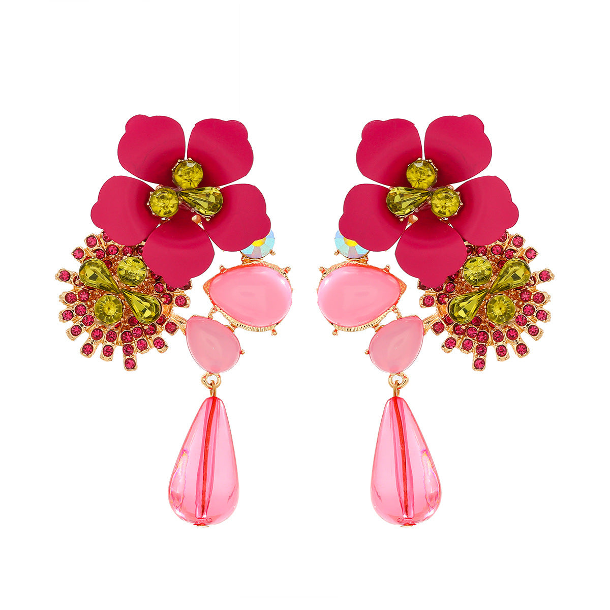 Women's Z Resin Flower Beaded Diamond Vintage Earrings