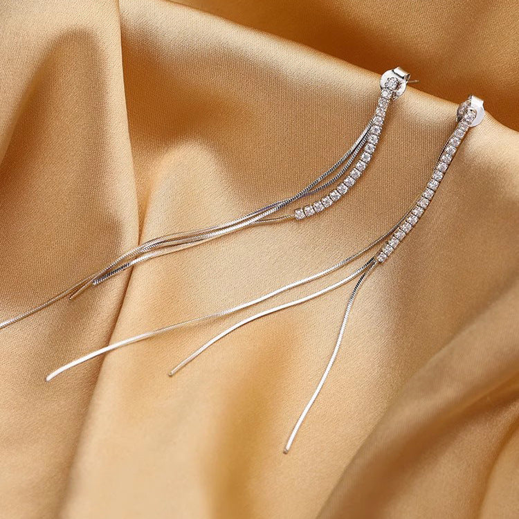 Women's Diamond Tassel Long Style High Sense Light Luxury Minority Korean Rings