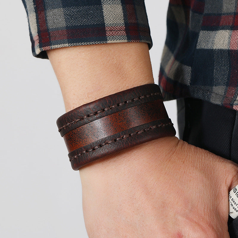 Simple Handmade Stitching Vintage Cattle Leather Bracelet