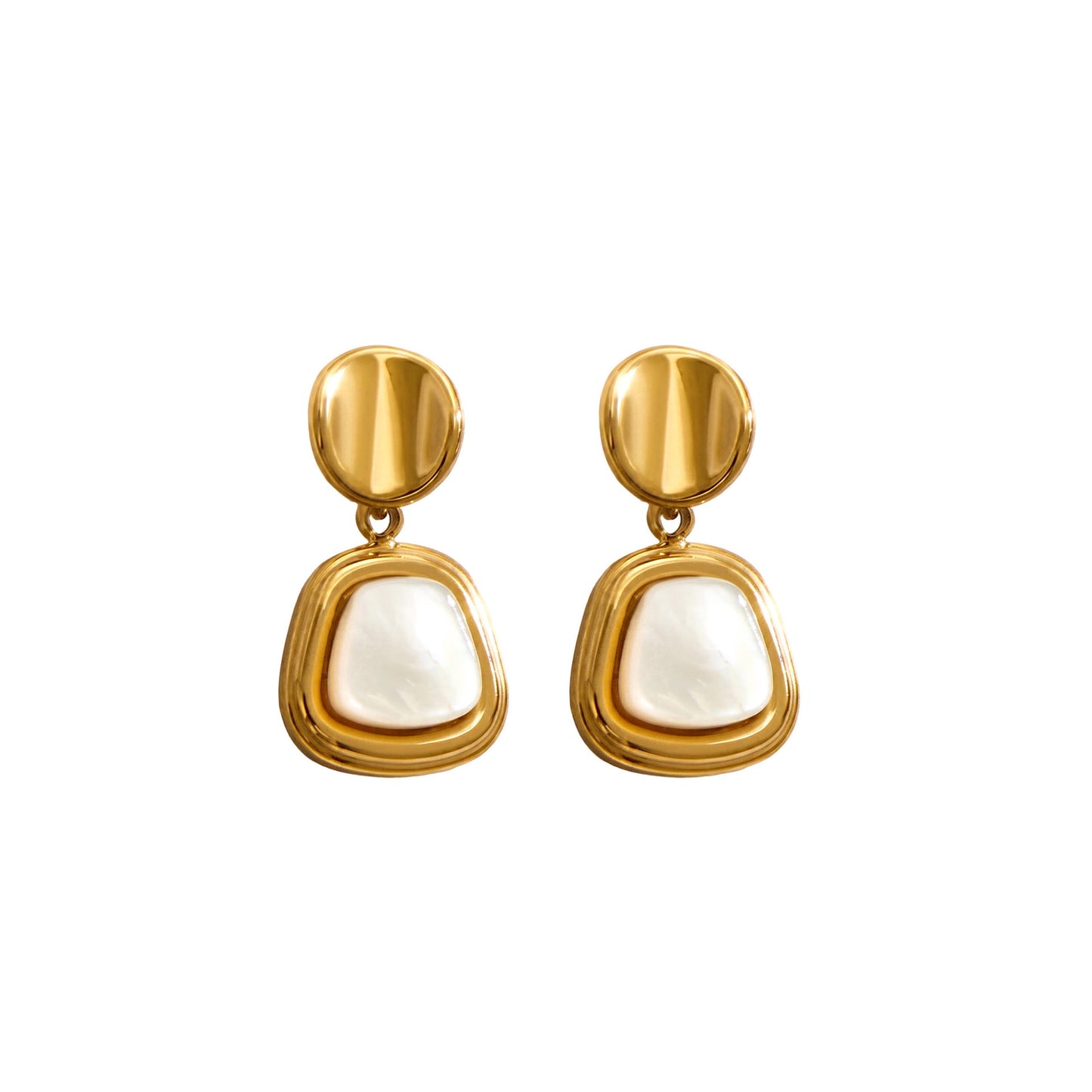 Women's Thick Gold Plated Retro Natural Fritillary Square Stainless Steel Niche Earrings