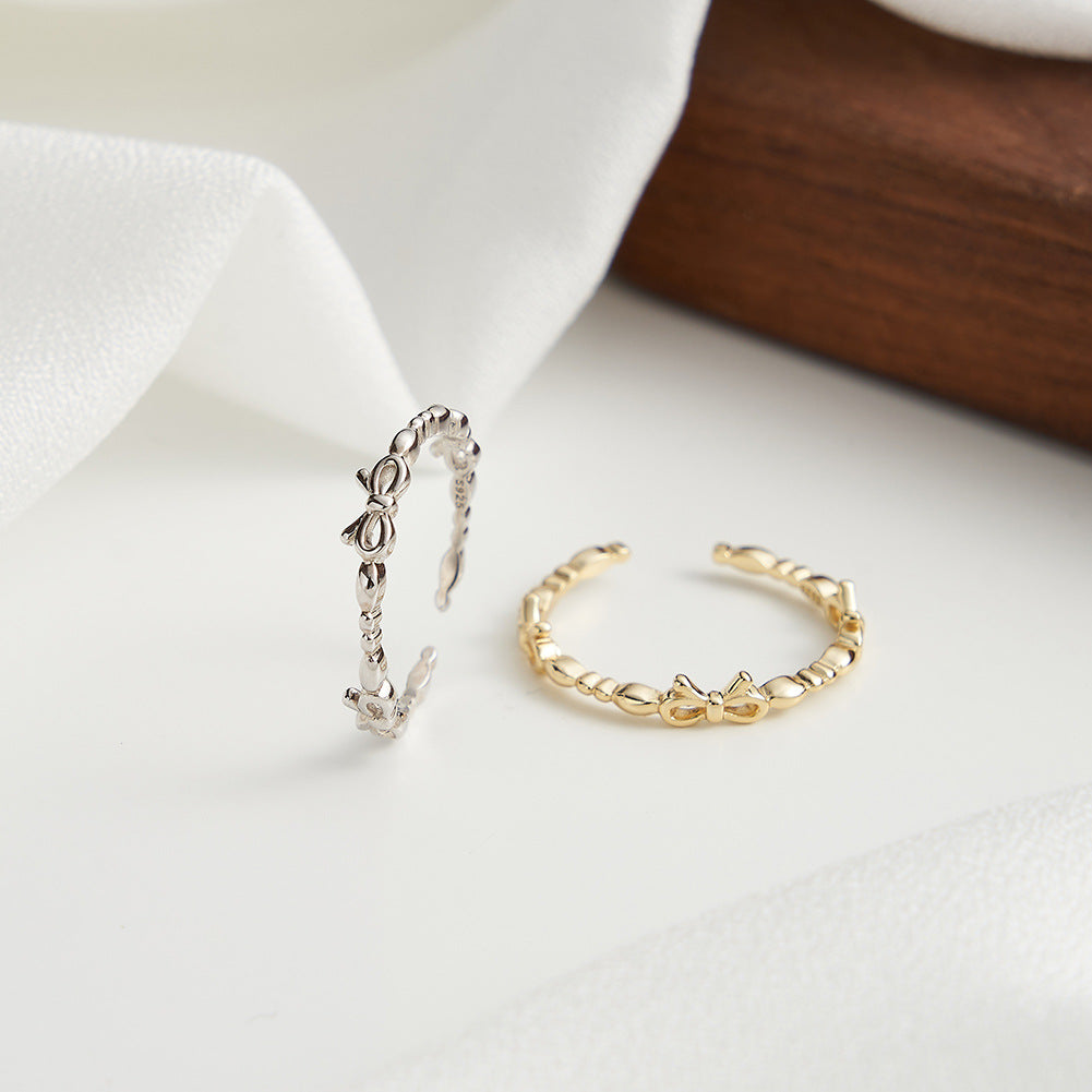 Minority Simple Design Bow Sterling Sier Open Series Ornament Rings