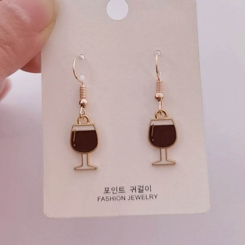 Enamel Wine Glass Red Mini Food Gifts Earrings