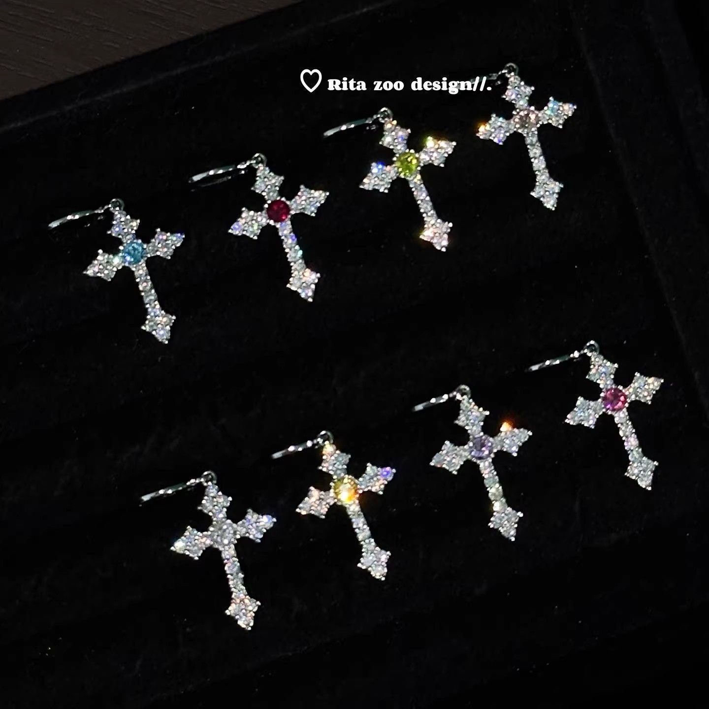 Women's Sparkling Full Rhinestone Cross Clip Niche Temperament Design Rings