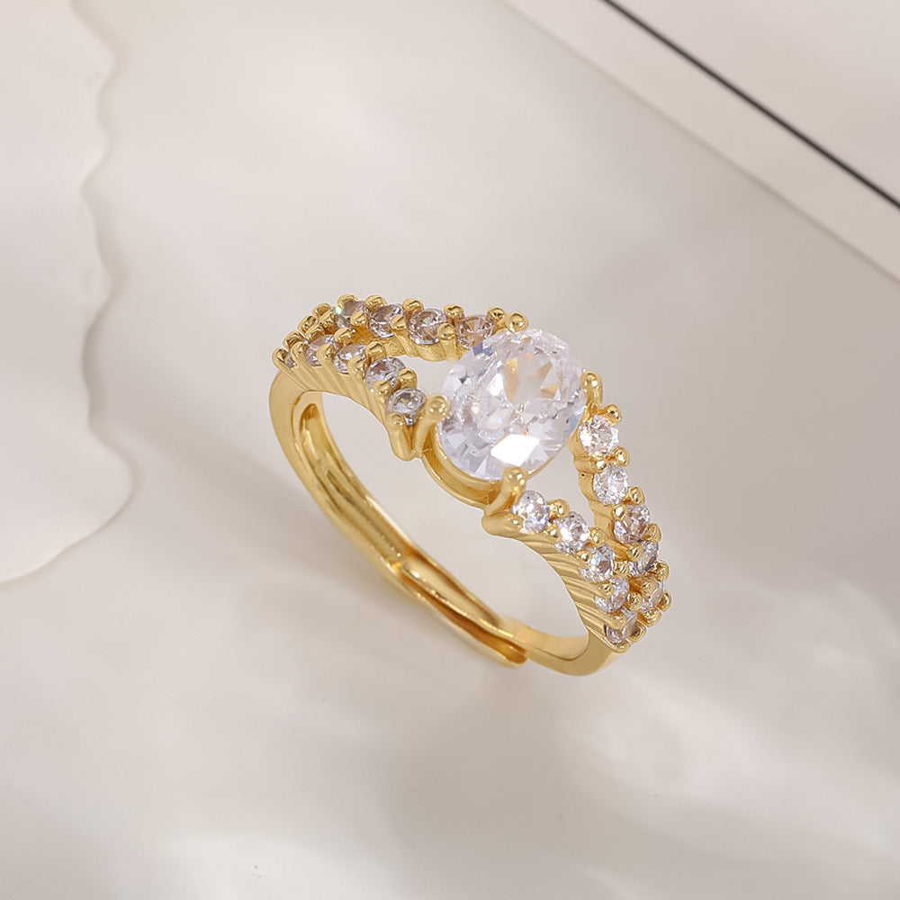 Women's Open-end Zircon Fashionable Classy Simple Cold Feeling Goddess Rings
