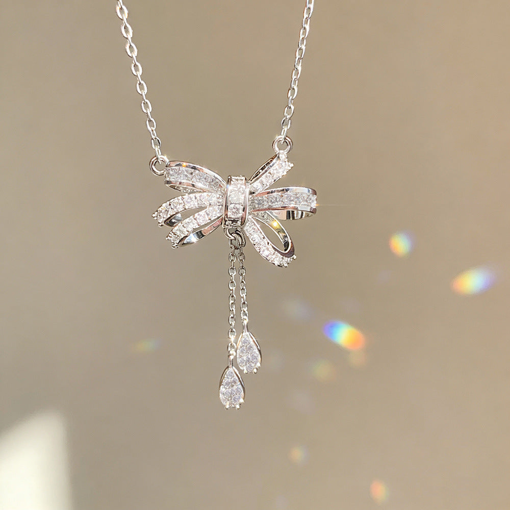 Light Luxury Tassel Bow Female Titanium Steel Exquisite High Quality Necklaces
