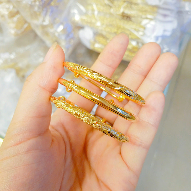 Children's Boutique Alluvial Gold Push-pull Opening Adjustable Glossy Simple Round Bracelet