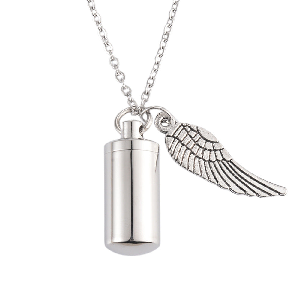 Stainless Steel Small Cylinder With Wings Pendants