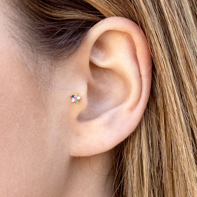 Sier Needle Color Flower Diamond Petite Female Creative Fashion Simple Rings