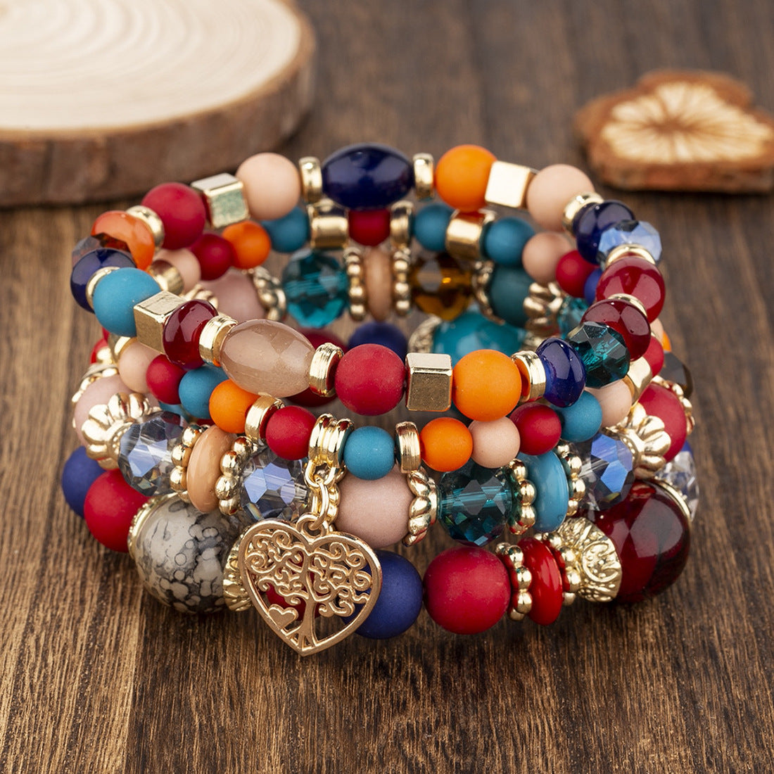 Bohemian Ethnic Style Crystal Peach Heart Beaded Bracelets