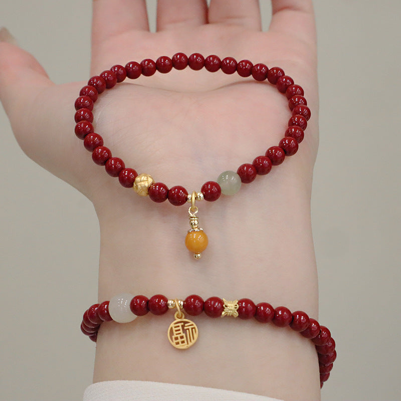 Cinnabar Purple Gold Sand Pure Sier Lotus Bracelet