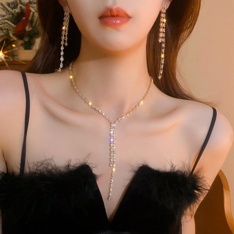 Women's Style Simple Cold Zircon Water Drops Tassel Light Luxury Necklace