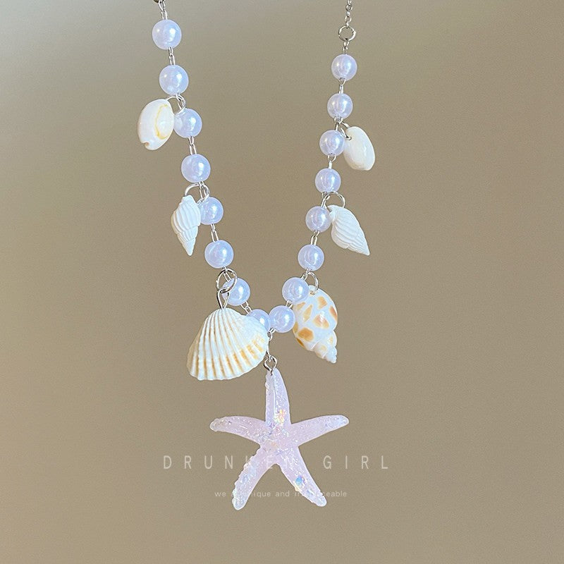 Women's Color Shell Starfish Beaded For Beach Vacation Niche Design Sweet Necklace