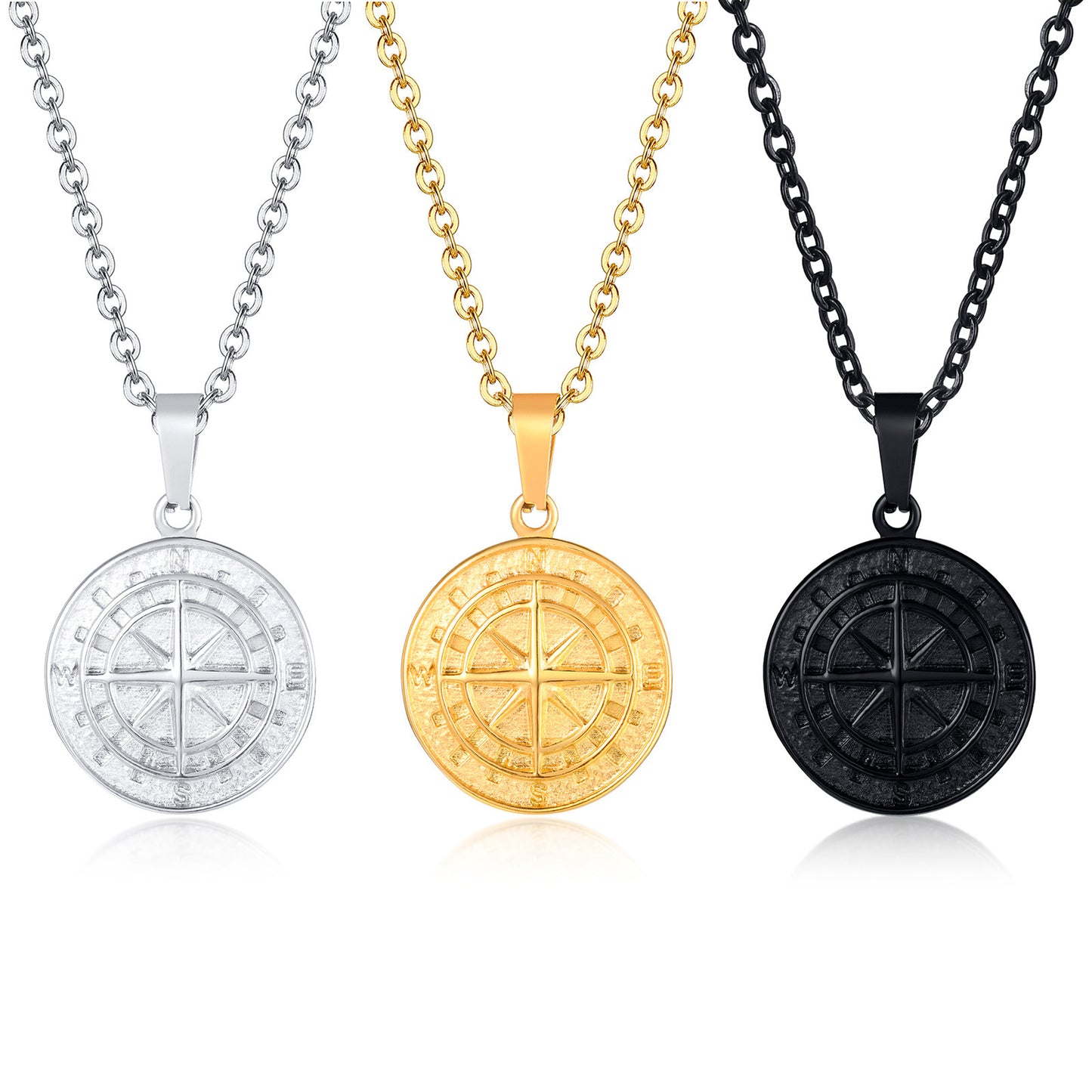 Men's Stainless Steel Compass Gold Coin Hip Pendants