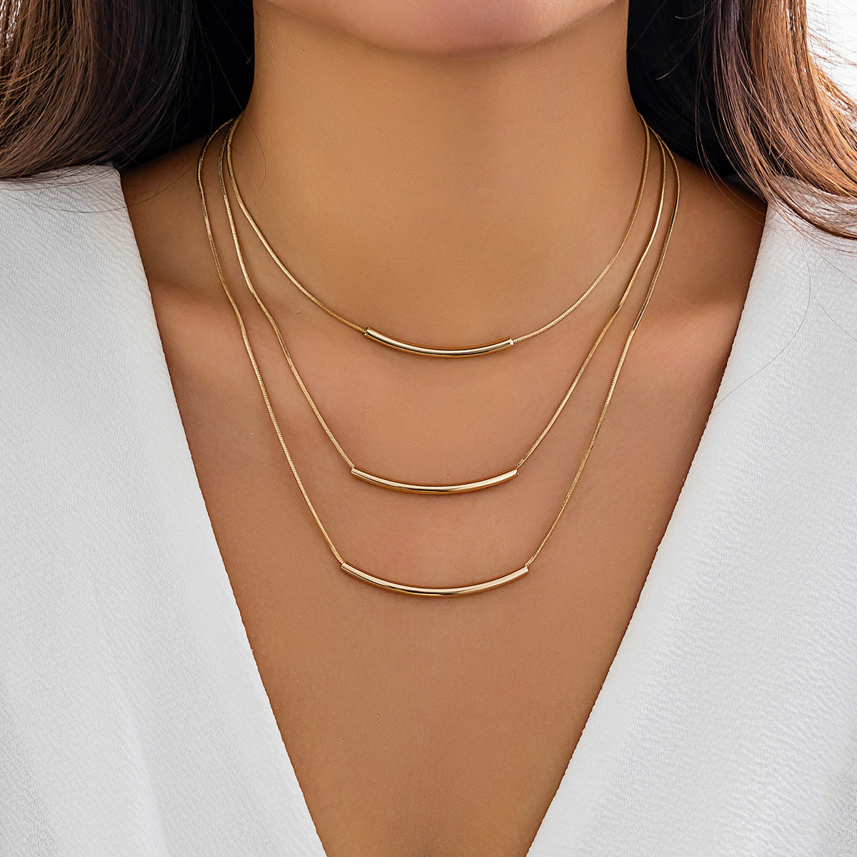 Glossy Personalized Round Tube Twin Metallic Snake Bones Necklace