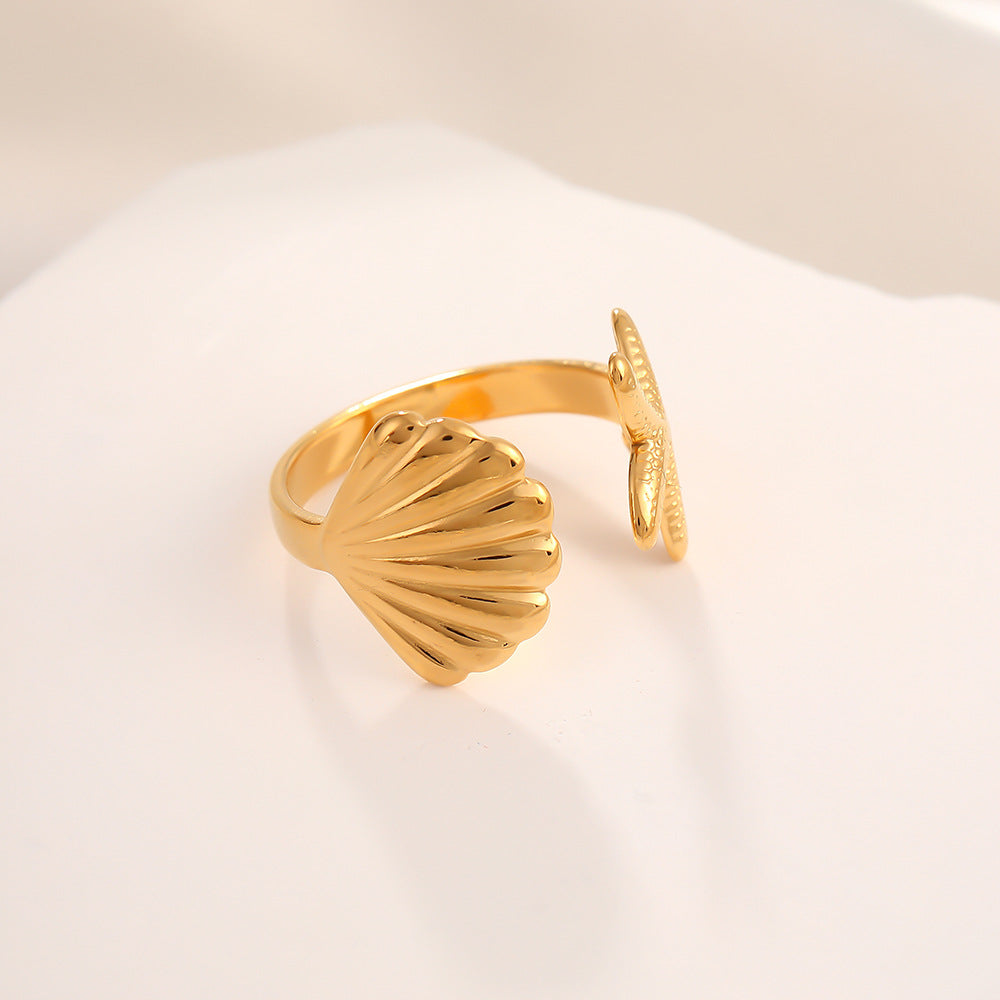 Steel Titanium Small Shell Starfish Design Creative Simple Ring