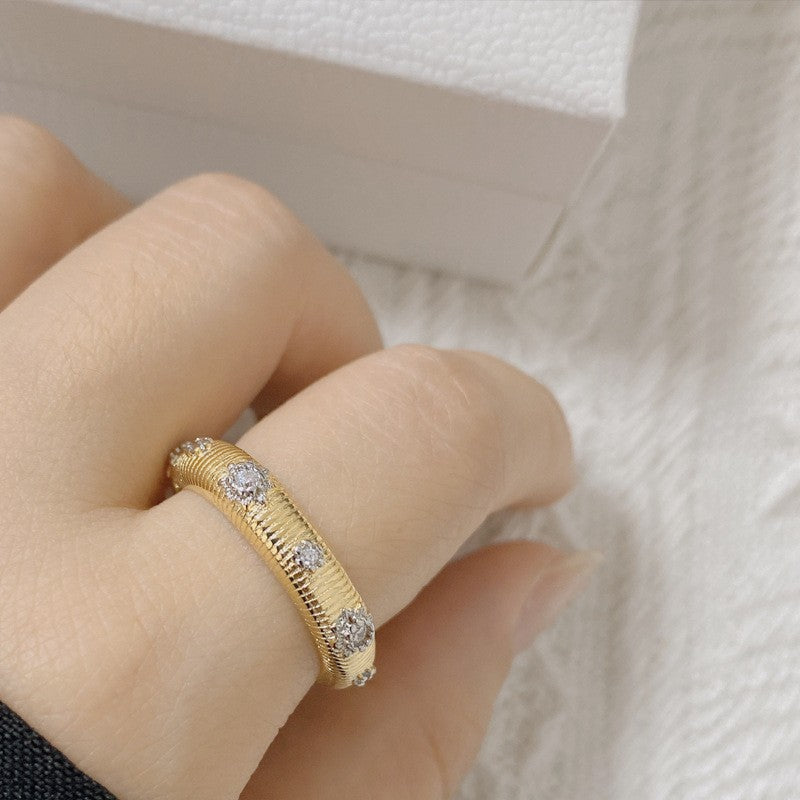 Camellia Fashion Romantic French Golden Rhinestone Gold Plated Ring