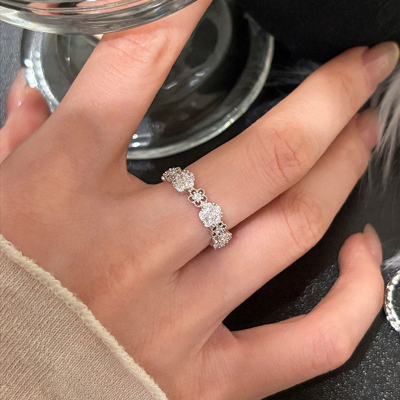 Niche Design Zircon Flower Female Light Luxury Trendy Unique Ring