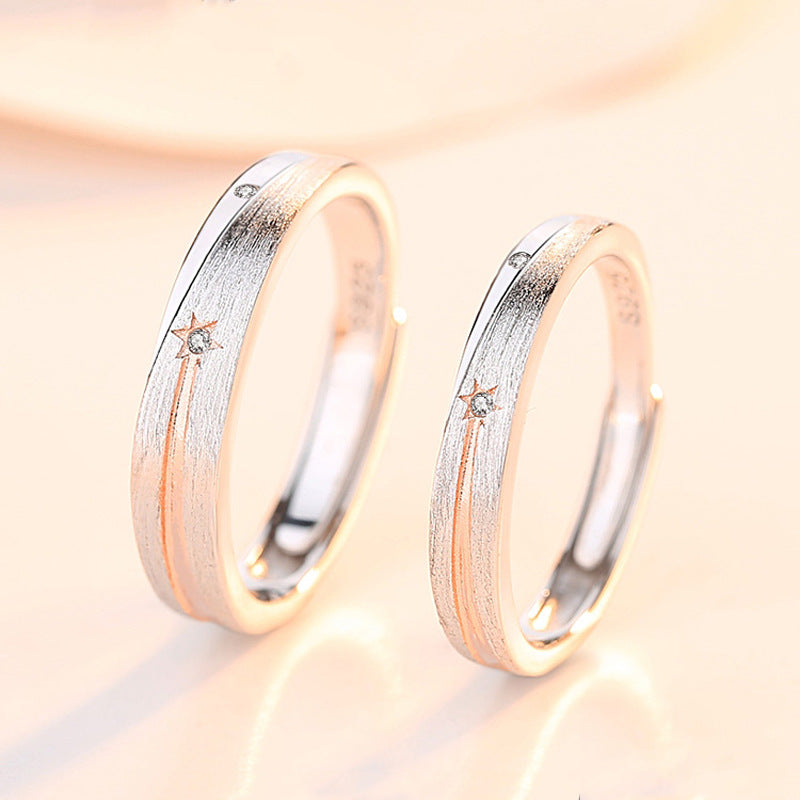 Meteor Couple Sier Brushed Commemorative Birthday Rings