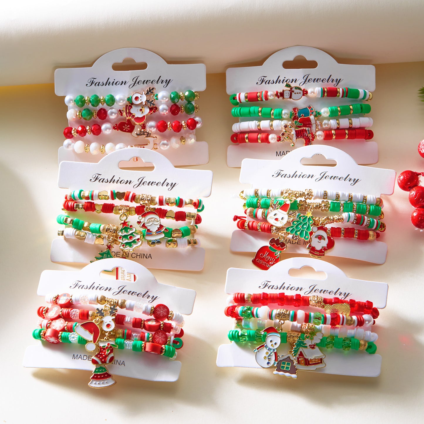 Woven Santa Claus Tree Polymer Clay Bracelets