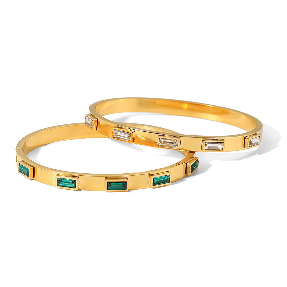 Women's Style Titanium Steel Rectangular Zircon Inlaid Gold Bracelets