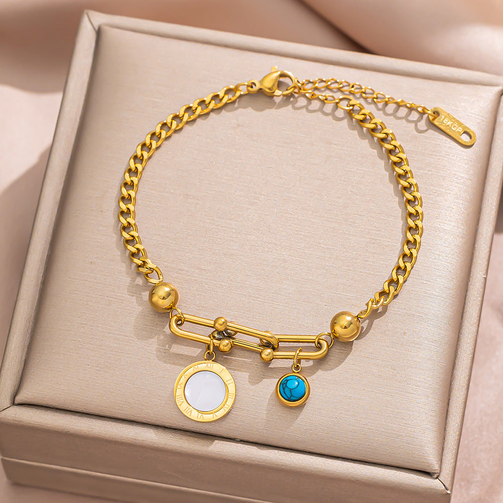 Buckle Chain Turquoise Butterfly Roman Round Peach Bracelets