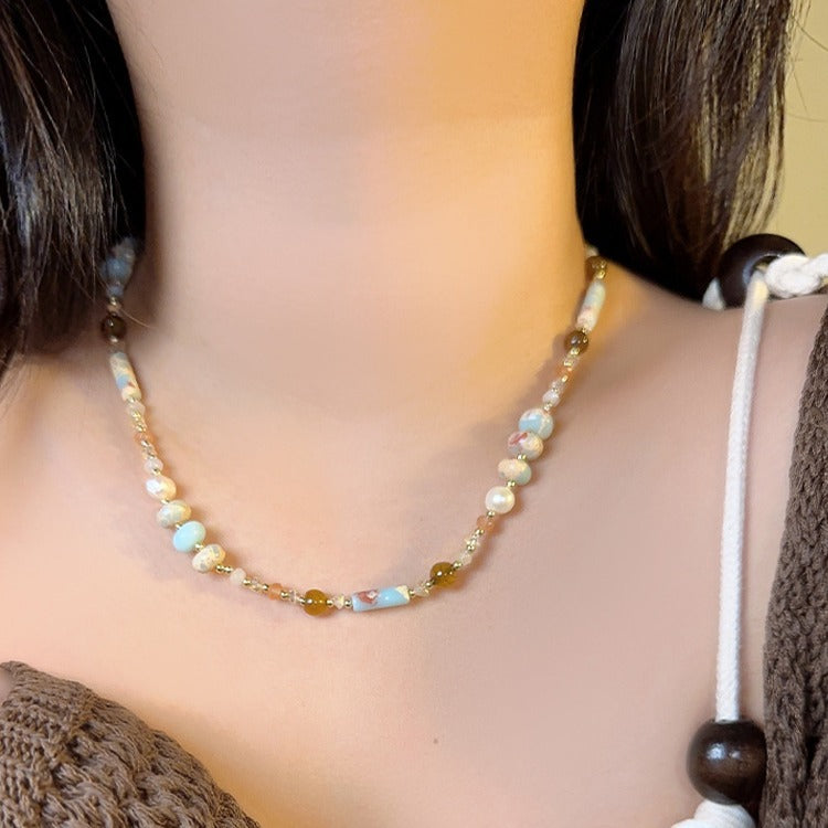 Retro Natural Stone Beaded Clavicle Chain Ethnic Style Chinese Color Necklaces