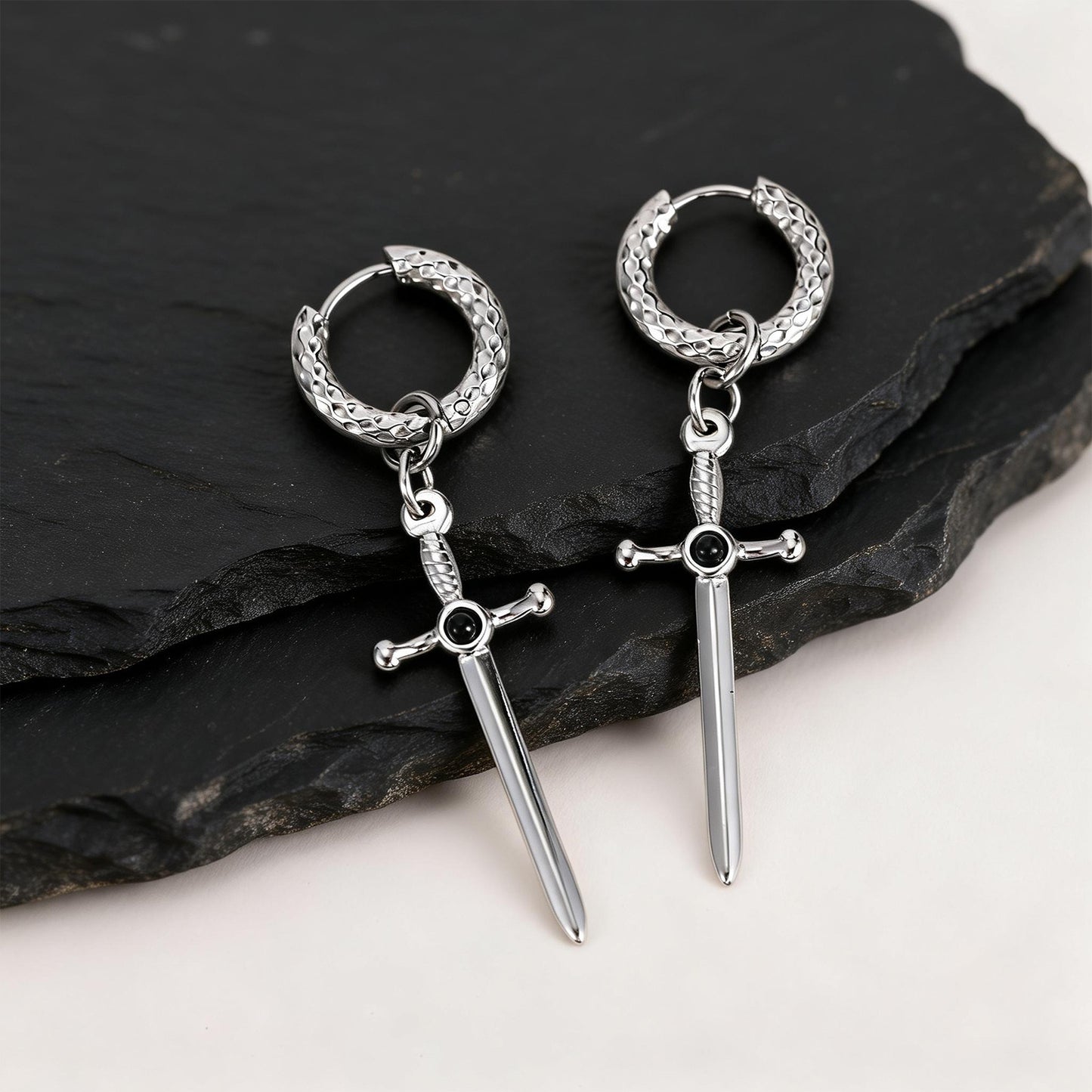 Simple Metal Style Personalized Stainless Steel Black Agate Rings