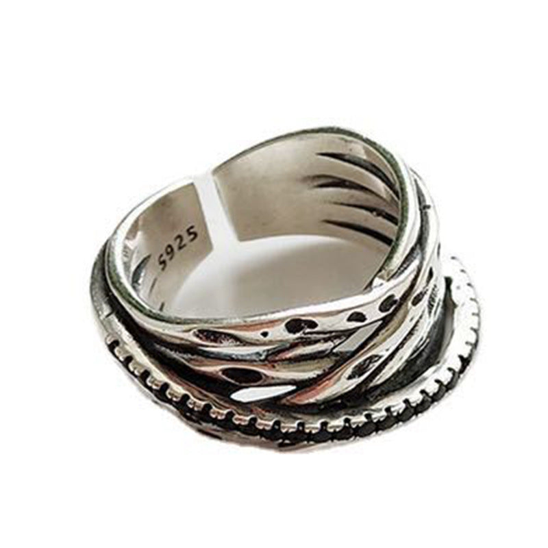 Women's & Men's Punk Heavy Wide Face Abstract Art Open Distressed Street Tide Ring