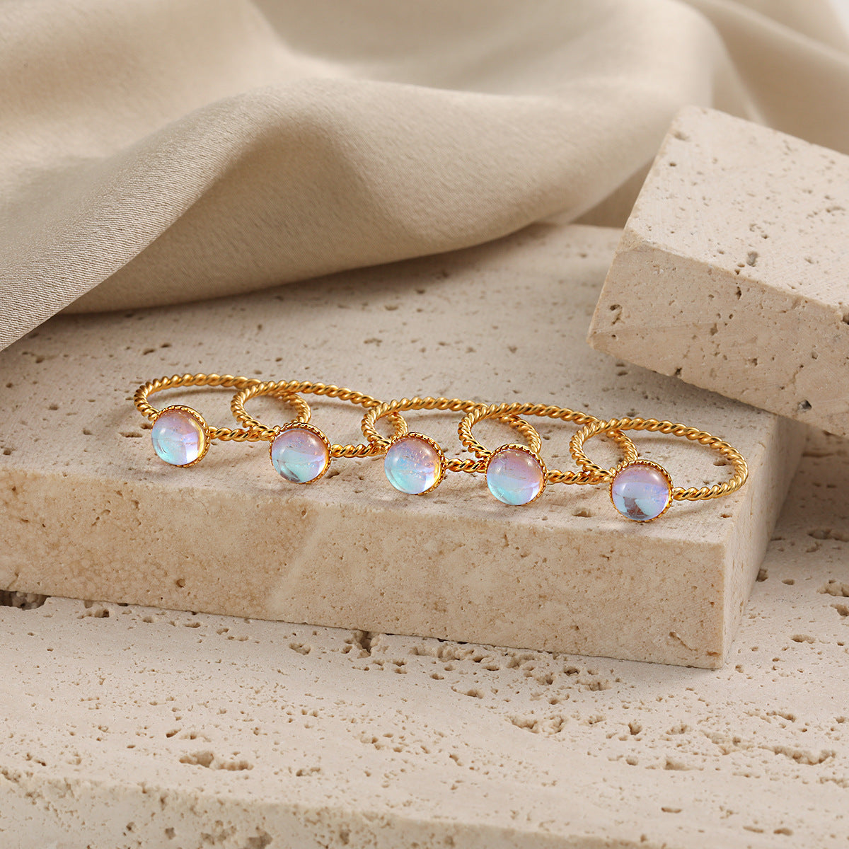 Women's Luxury Fashion Personality Moonstone Twist Titanium Rings