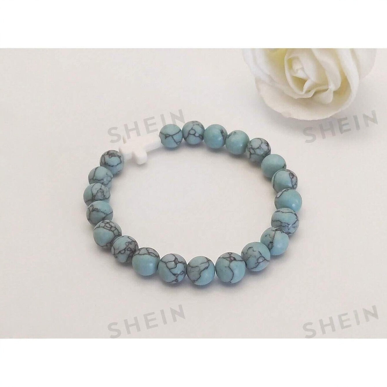 Natural Stone Cross Turquoise Beaded Elastic Couple Bracelet