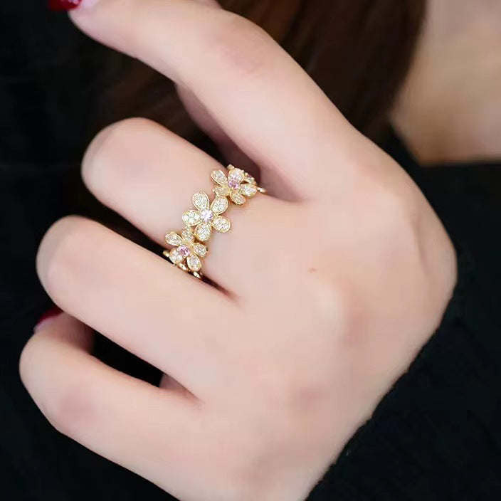 Full Diamond Simple Flowers Temperament Wild Female Rings