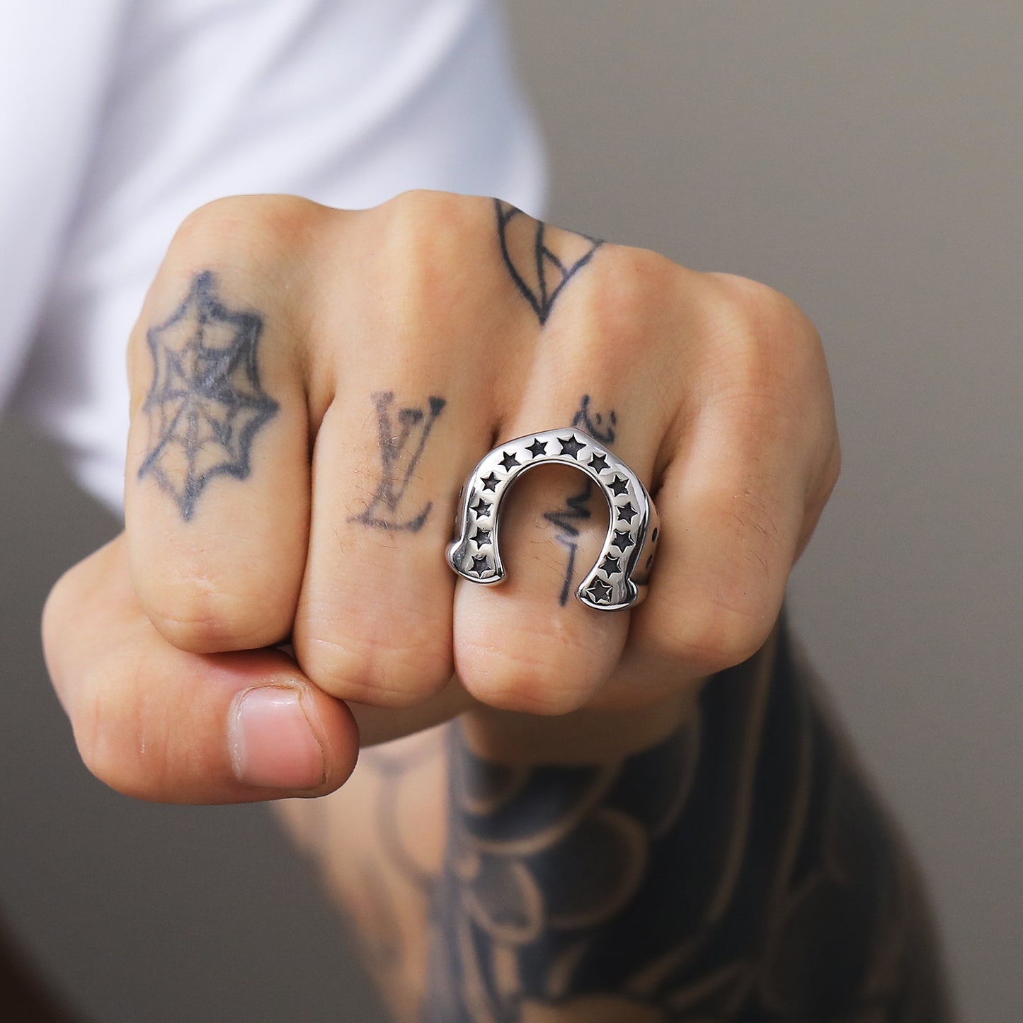 Men's Stainless Steel Six-pointed Star Domineering Five-pointed Ring
