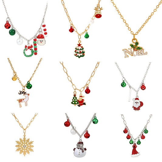 Women's Cartoon Oil Dripping Snowman Bell Clavicle Chain Long Sweater Necklaces