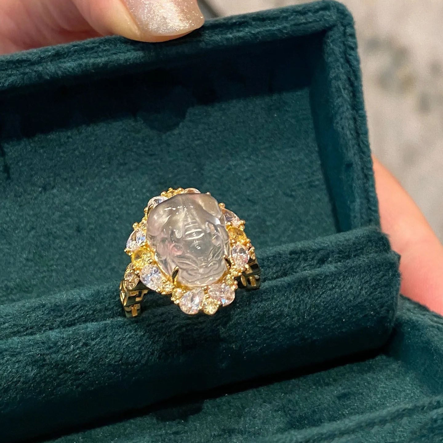 Retro Natural Chalcedony Jade Money Chic Zircon Rings