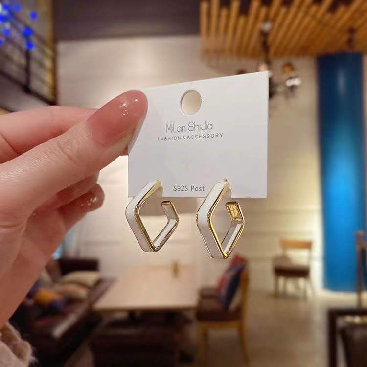 Sier Needle Tide Retro French Drip Glazed Earrings