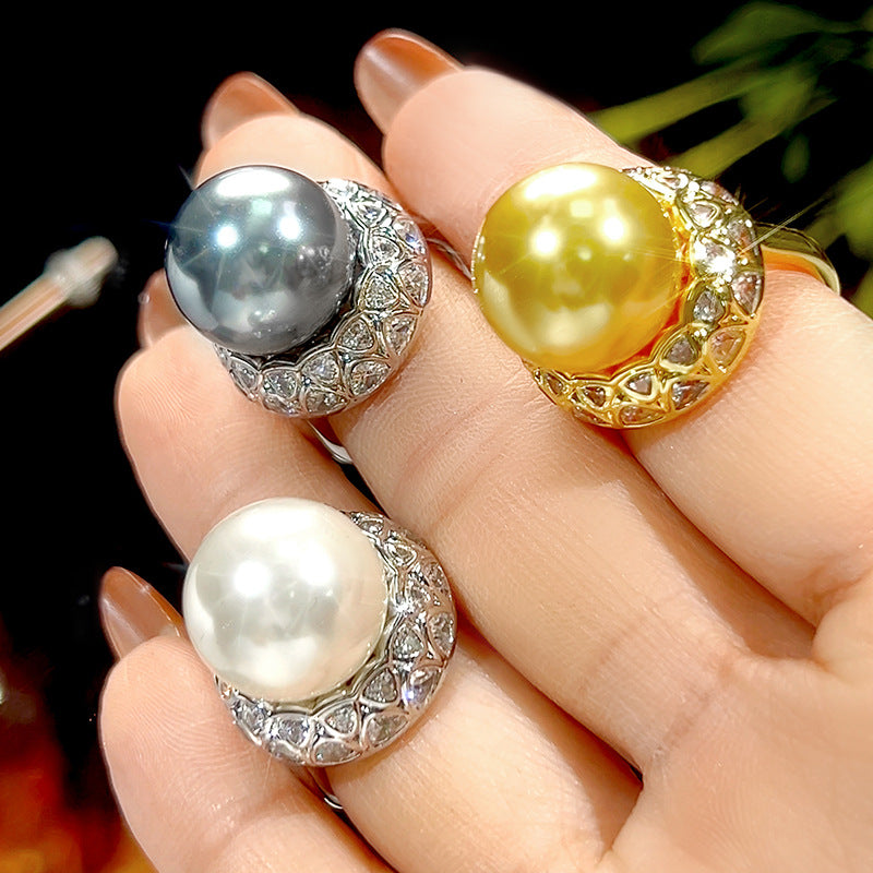 Copper Plating Inlaid Pearl High Class Elegant Design Vintage Ring
