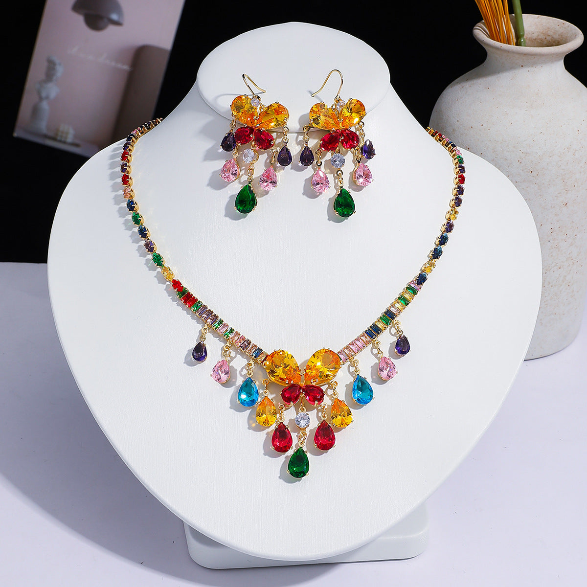 Fashion Trend Zircon Green Butterfly Tassel Necklace