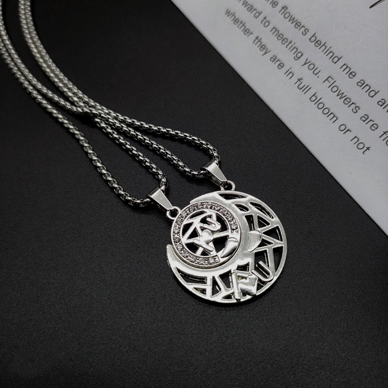 Style Sun Moon Letter Splicing Trendy Titanium Steel Chain Necklaces