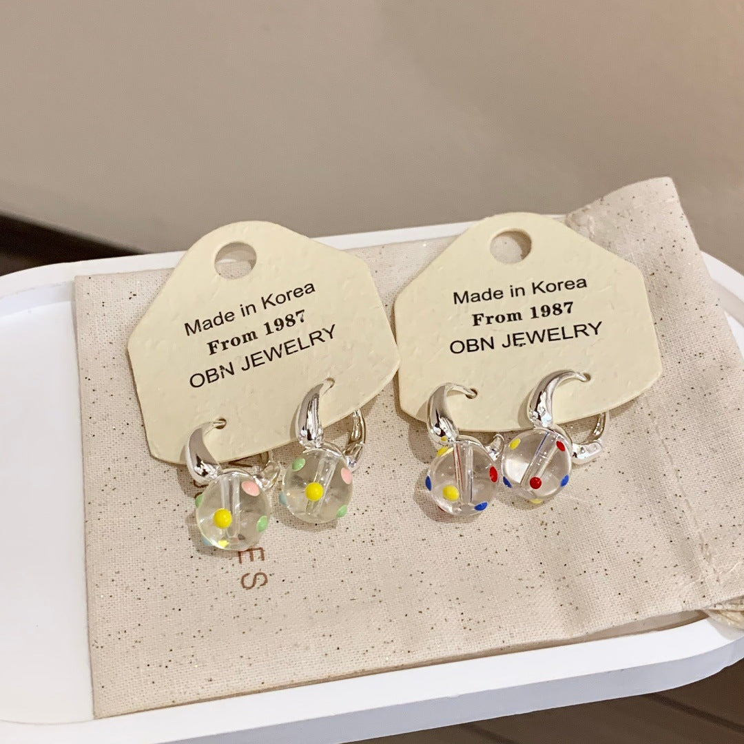 Colorful Ball Transparent Bead Female Temperament Ear Buckle