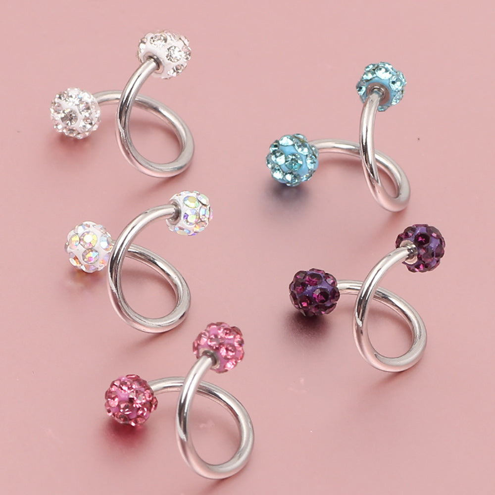 Rod Fully Jeweled Ball Stainless Steel Screw Earrings