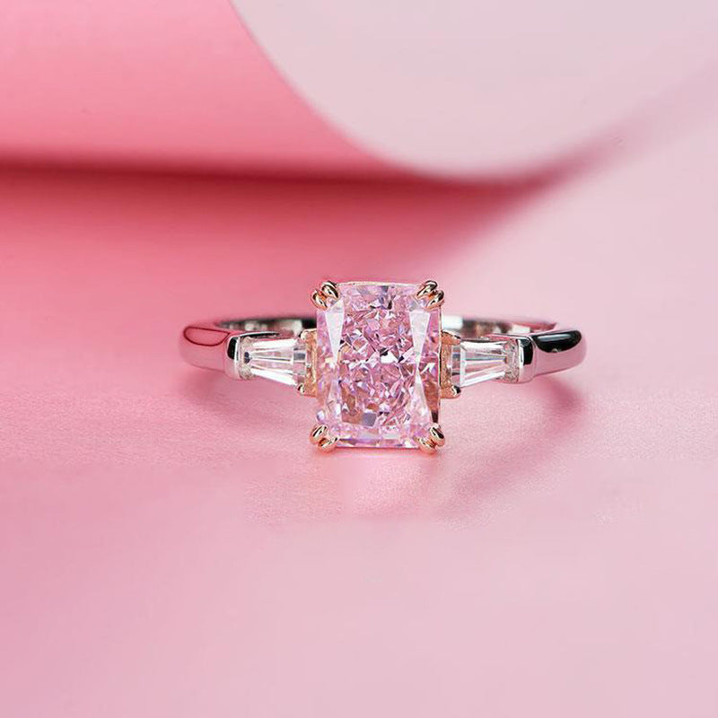 Female Pink Diamond Zircon Fashion Personality High Sense Temperament Rings