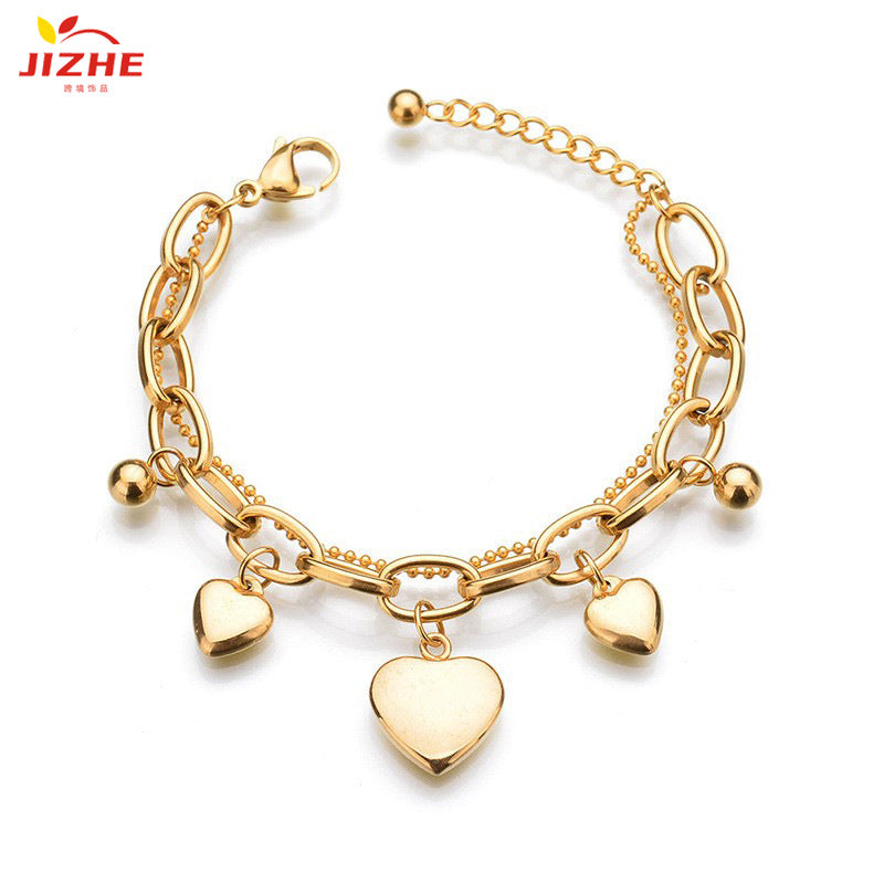 Women's Style Stainless Steel Three Peach Heart Bracelets